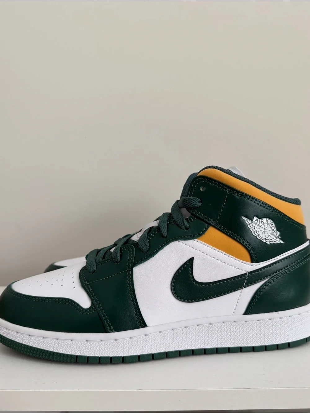 Nike Kids Mid-Top Sneakers in White, Dark Green & Yellow